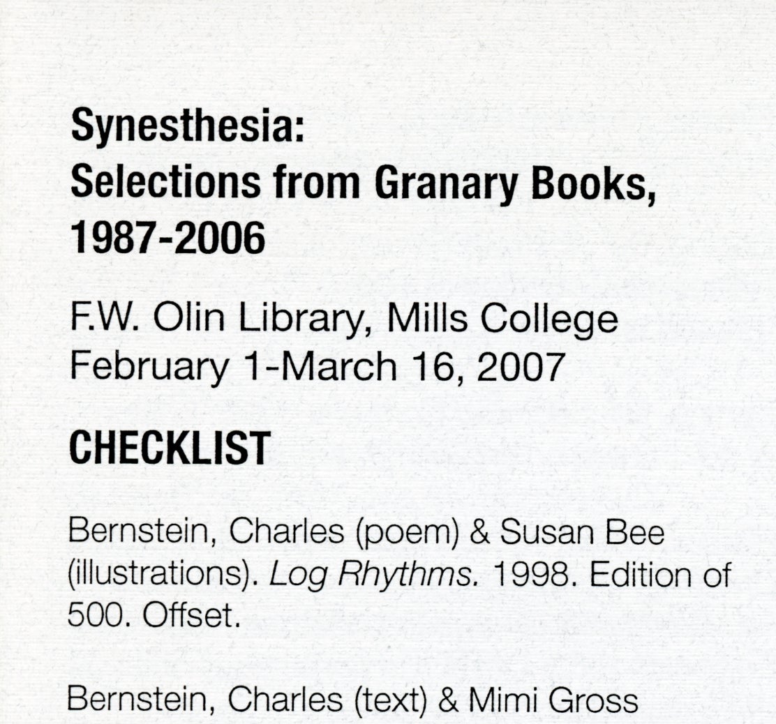 Synesthesia: Selections from Granary Books