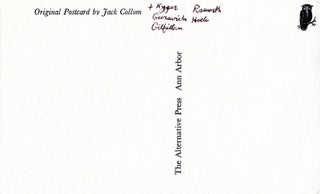 [Original postcard by Jack Collom / “Pawnee Surrealism yet to come...”]. Jack Collom, Anselm Hollo, Donald Guravich, Tom Raworth, Joanne Kyger, Merrill Gilfillan. The Alternative Press. n.d.