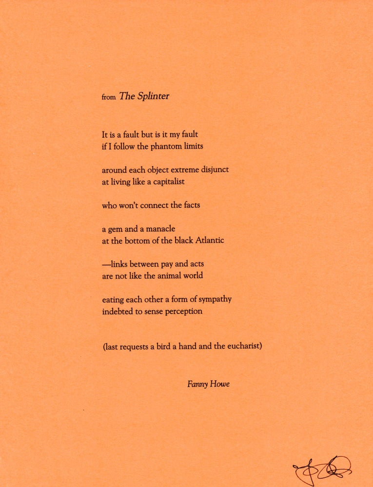 from The Splinter. Fanny Howe. [Pressed Wafer, 2000].