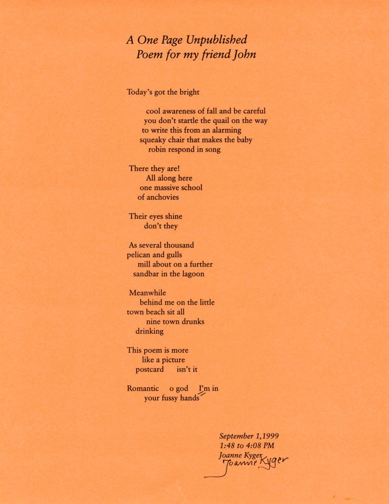 A One Page Unpublished Poem for My Friend John Wieners. Joanne Kyger. [Pressed Wafer, 2000].