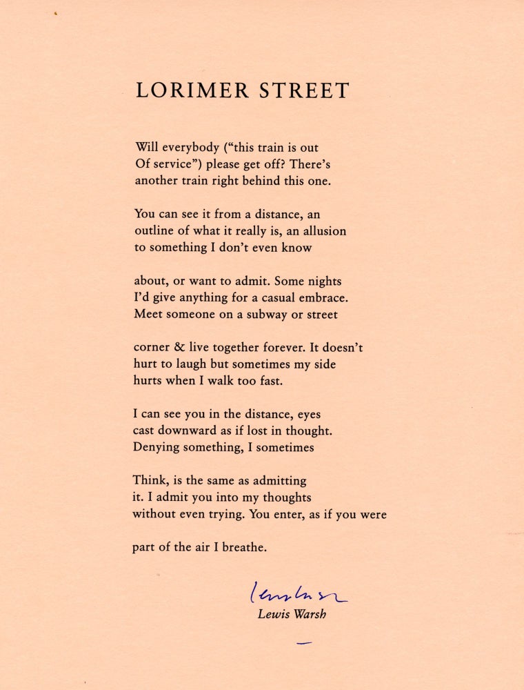 Lorimer Street. Lewis Warsh. [Pressed Wafer, 2000].