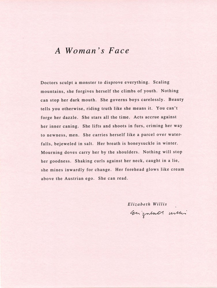 A Woman’s Face. Elizabeth Willis. [Pressed Wafer, 2000].