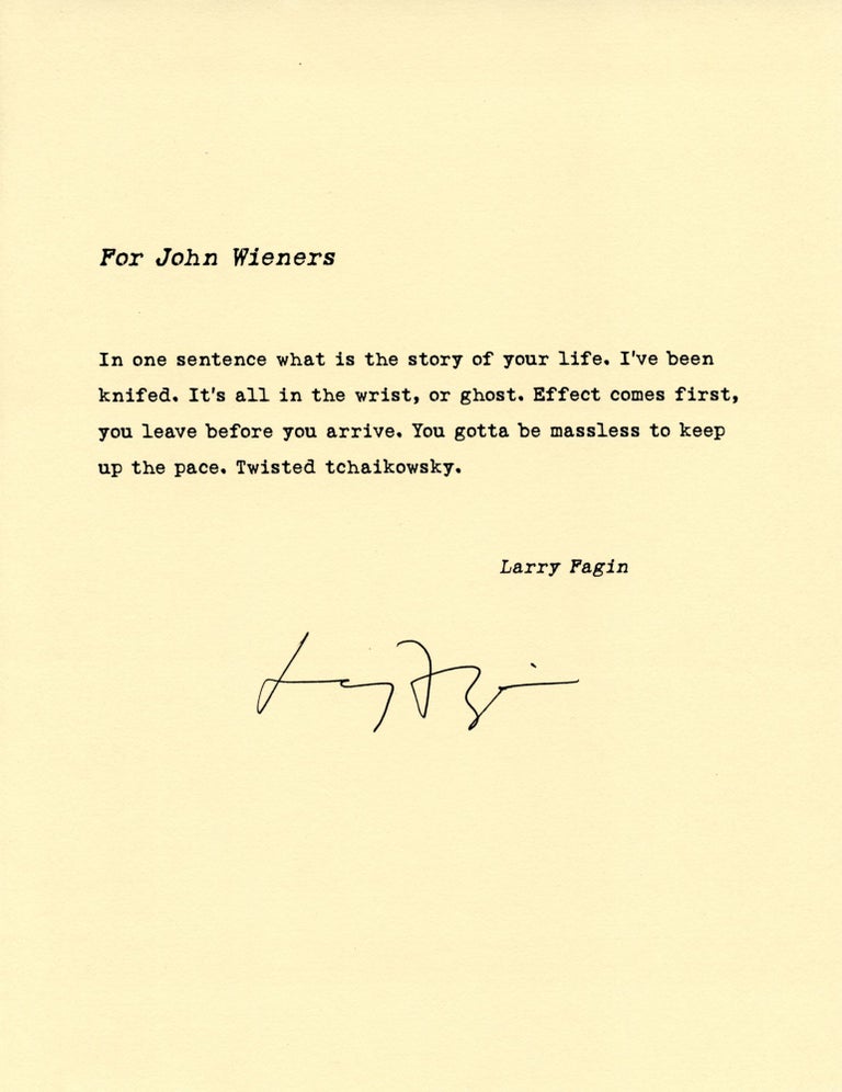 For John Wieners. Larry Fagin. [Pressed Wafer, 2000].