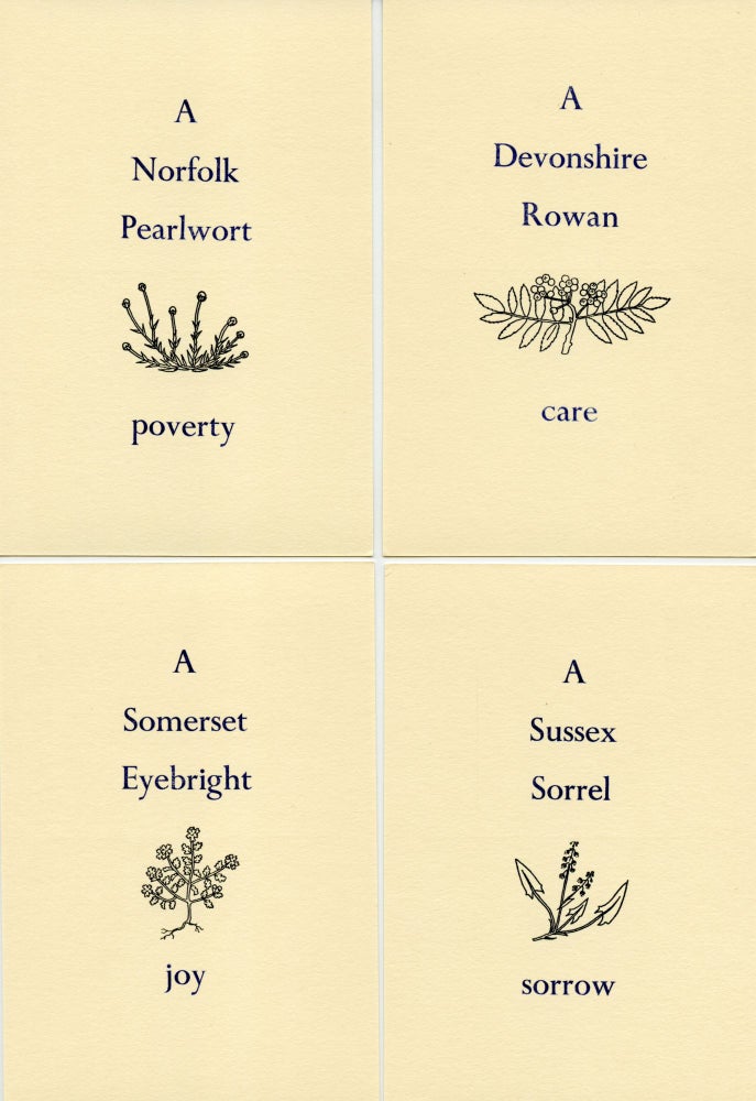 Four English Flowers With Local Flower Names. Thomas A. Clark, Laurie Clark. Moschatel Press. [c. 1974–79].