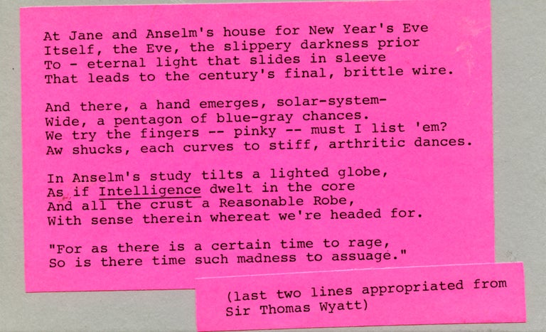 [“At Jane and Anselm’s house for New Year’s Eve...”]. Jack Collom. The Alternative Press, n.d.