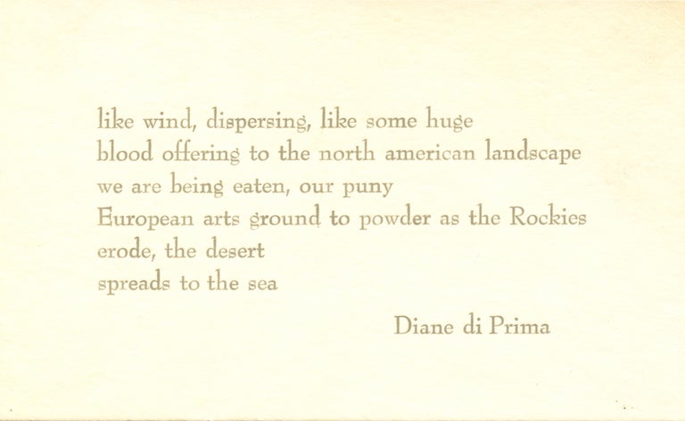 “like wind, dispersing, like some huge…”. Diane di Prima. The Alternative Press, [1972].