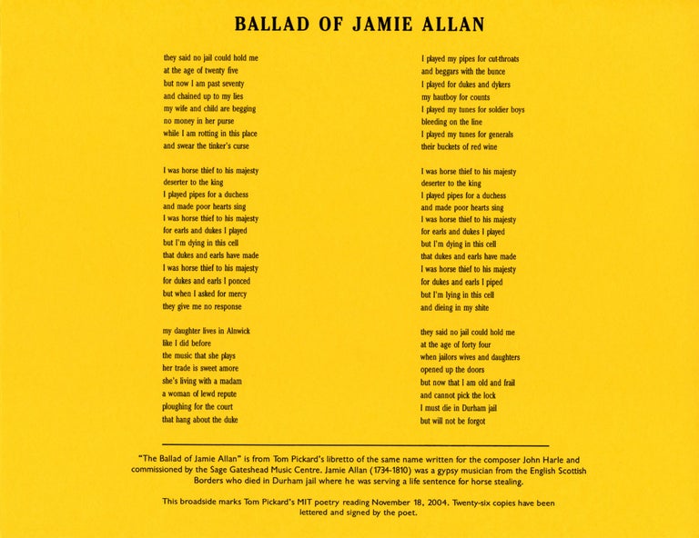 Ballad of Jamie Allan. Tom Picard. Pressed Wafer. 2004.