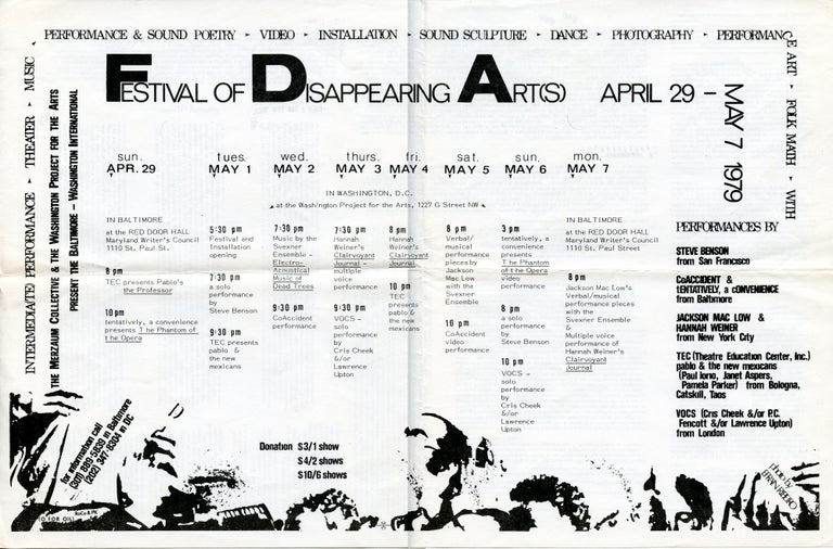 Festival of Disappearing Art(s). Festival of Disappearing Ar, s. Festival of Disappearing Art(s). 1979.