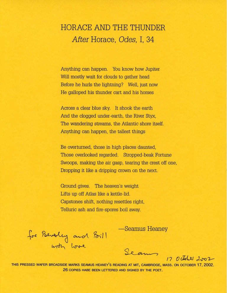 Horace and the Thunder: After Horace, Odes, I, 34. Seamus Heaney. Pressed Wafer. 2002.