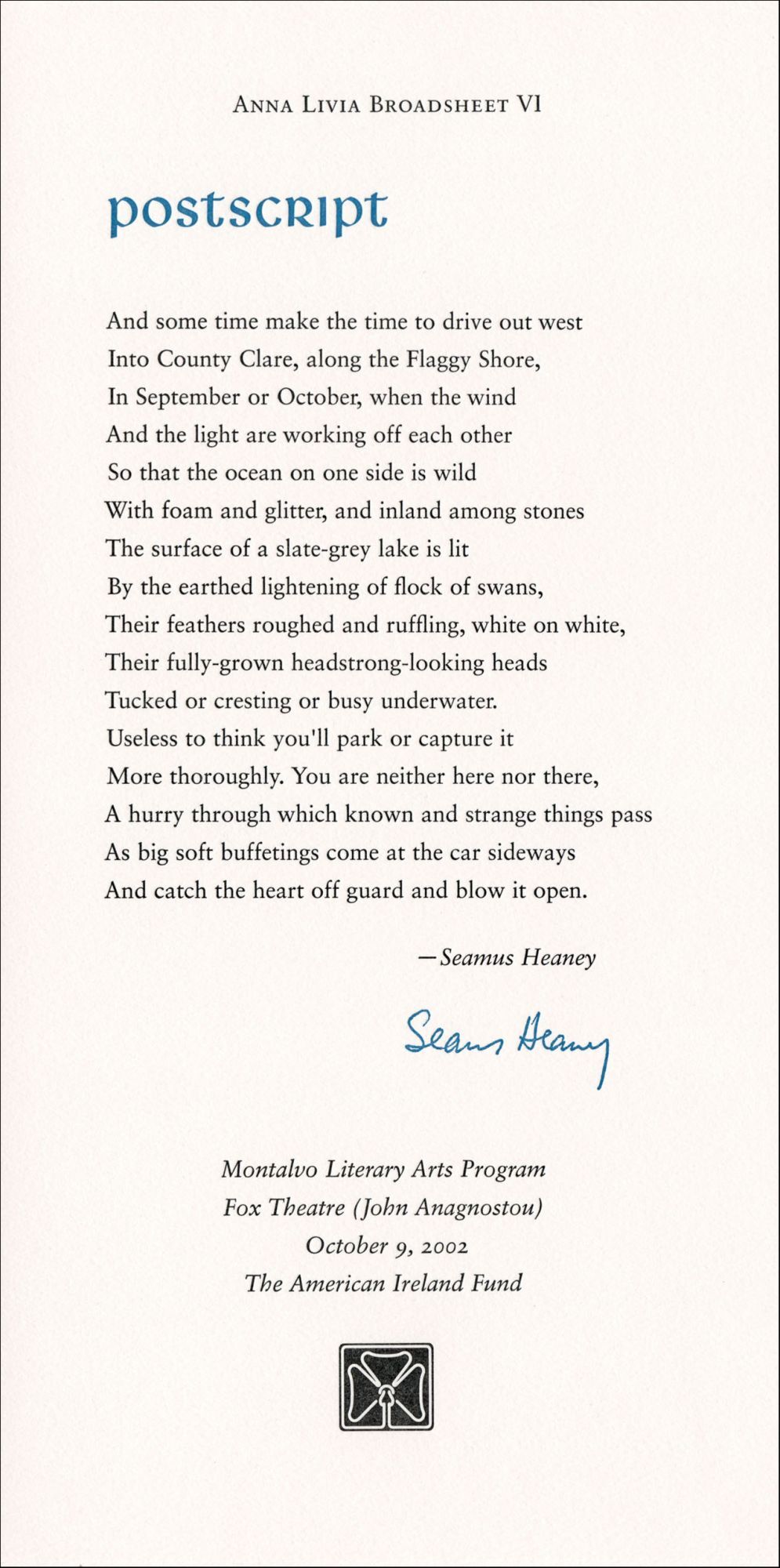 Postscript | Seamus Heaney