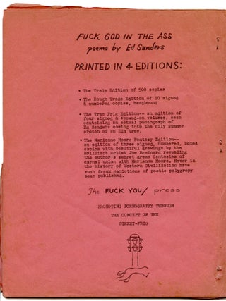 Fuck God in the Ass. Ed Sanders. Fuck You Press. 1967.
