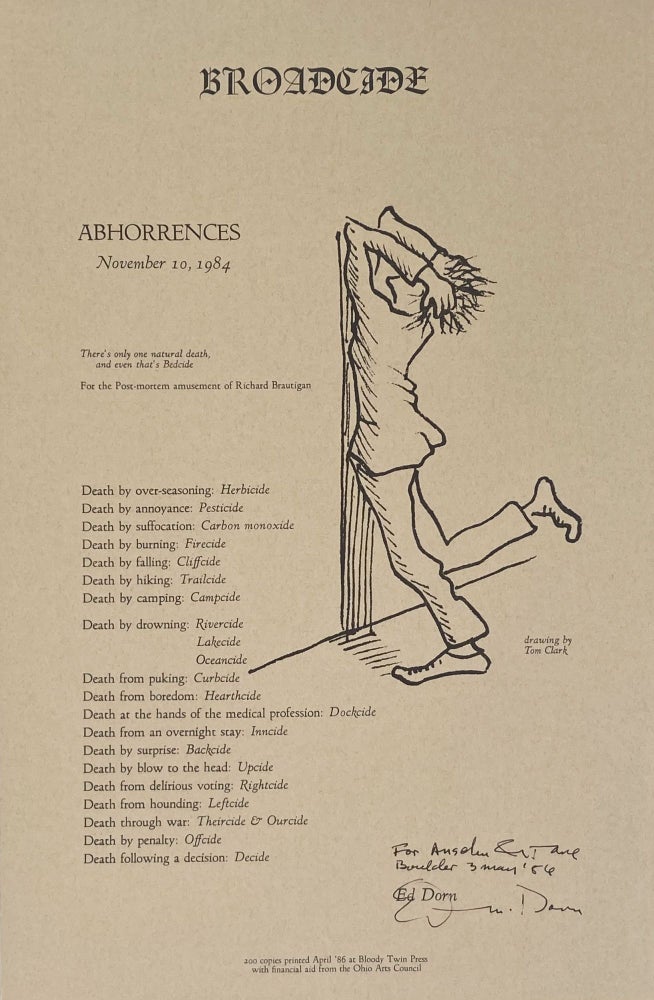 Broadcide: Abhorrences, November 10, 1984. Edward Dorn. Bloody Twin Press. 1986.