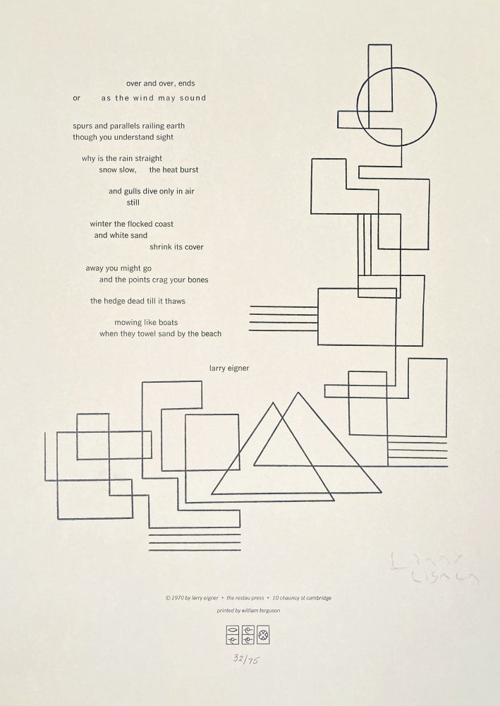 "over and over, ends." Larry Eigner. Restau Press. 1970.