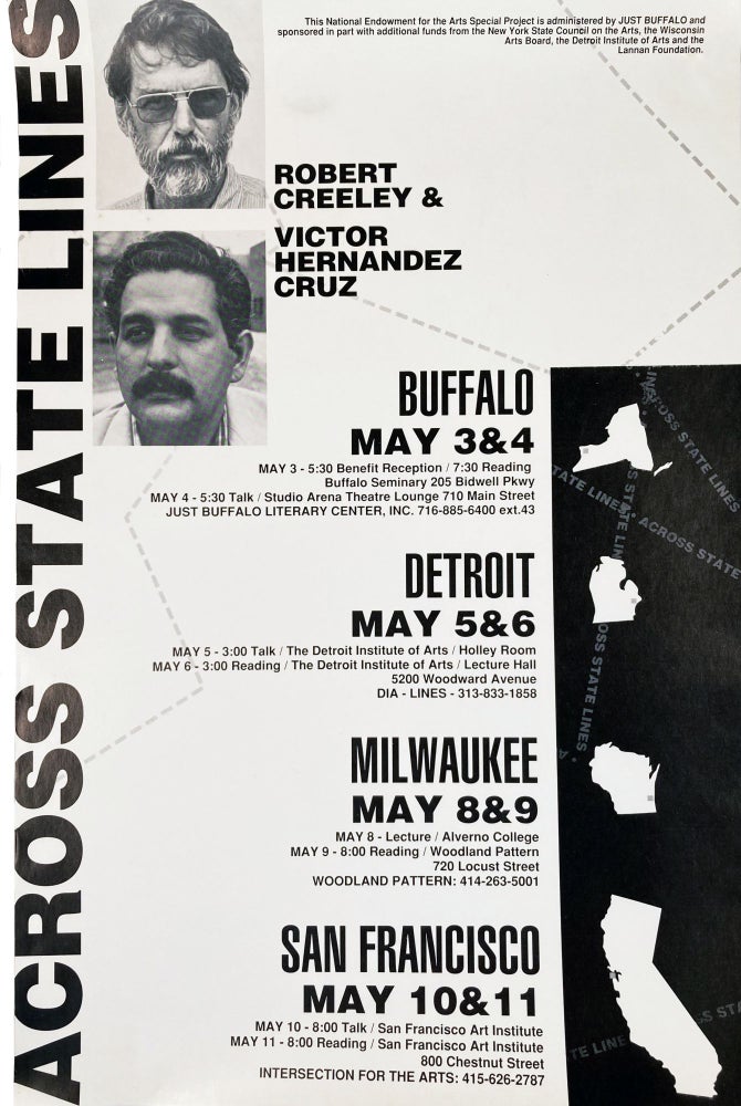 Across State Lines (Poetry Reading Poster Flyer). Robert Creeley, Victor Hernandez Cruz. The National Endowment for the Arts. [1990].