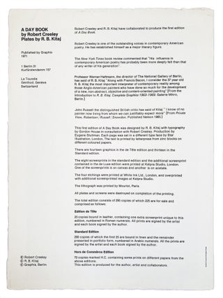 A Day Book (prospectus). Robert Creeley, R. B. Kitaj. Graphis. 1971.