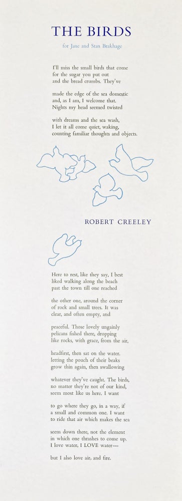 The Birds, for Jane and Stan Brakhage. Robert Creeley. [Arif Press]. [1971].