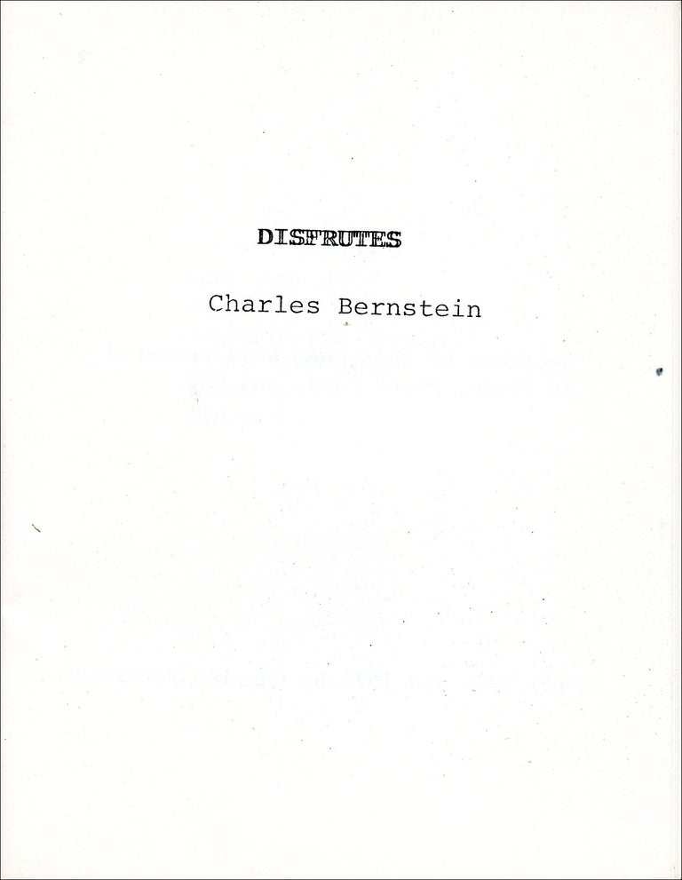 Disfrutes. Charles Bernstein. Peter Ganick. 1979.