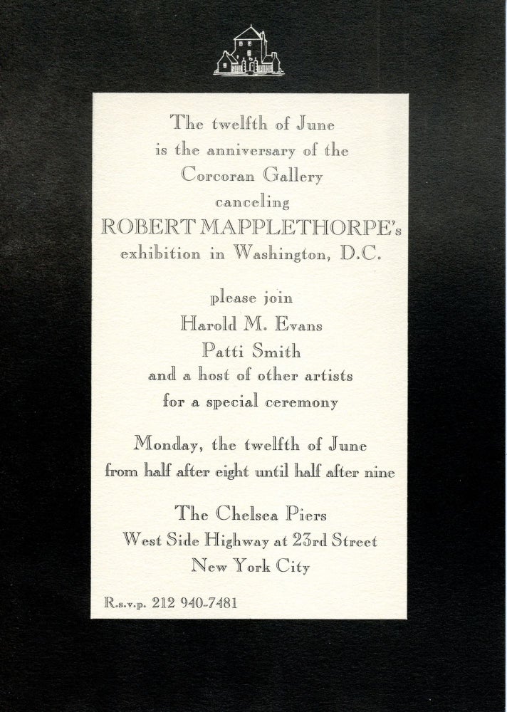 "The twelfth of June is the anniversary of the Corcoran Gallery canceling Robert Mapplethorpe's exhibition in Washington, DC." Robert Mapplethorpe, Patti Smith. N.p. [1995].