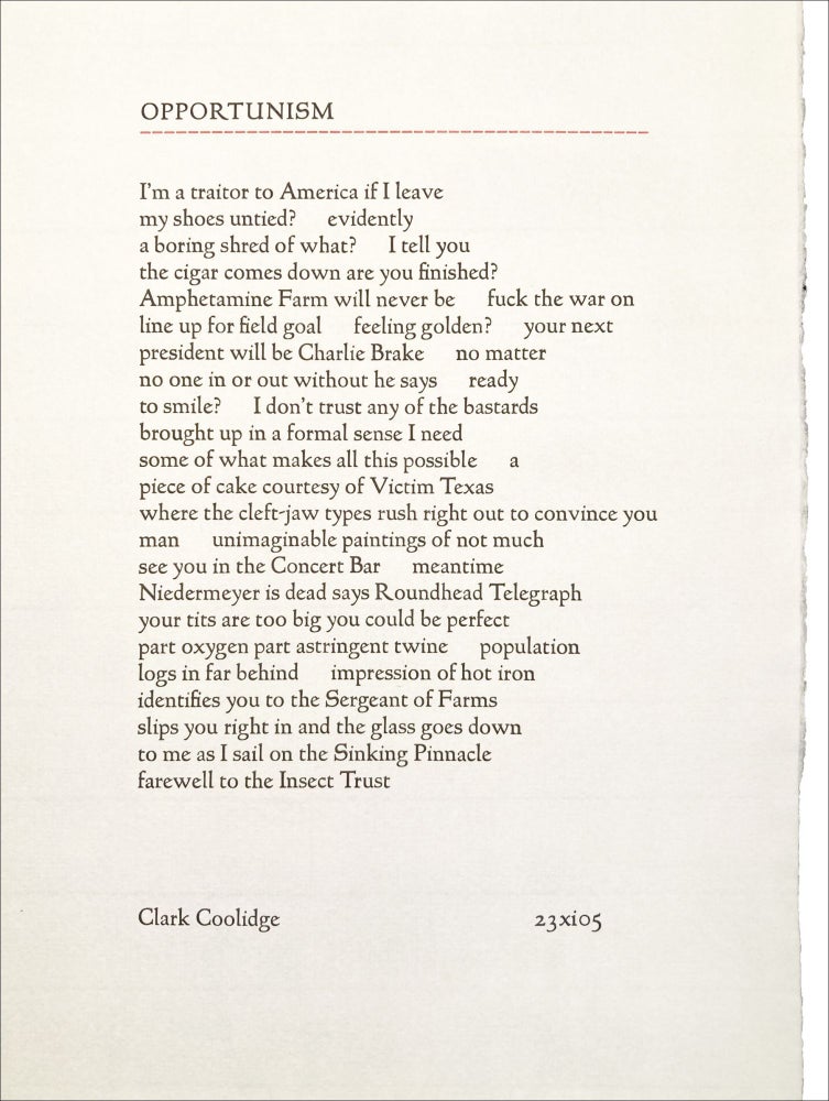 Opportunism. Clark Coolidge. N.p. N.d.