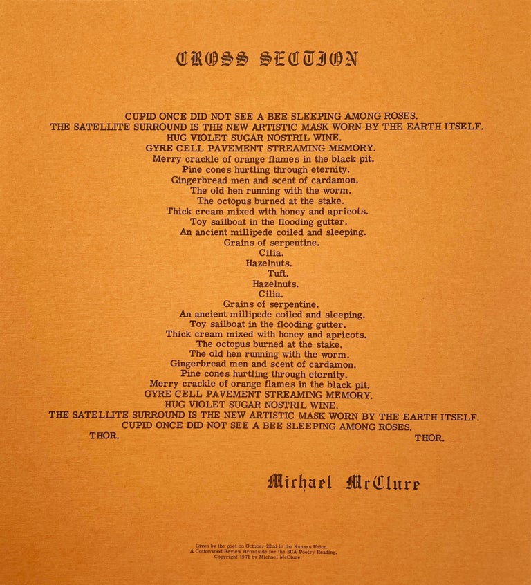 Cross Section. Michael McClure. Cottonwood Review. 1971.