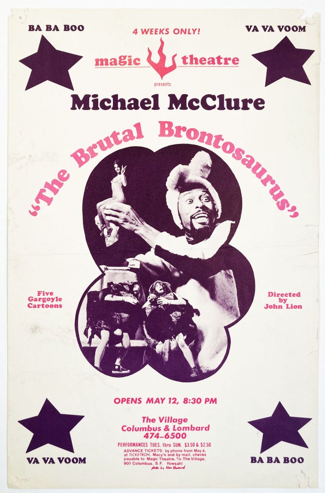 The Brutal Brontosaurus: Five Gargoyle Cartoons. [Poster Flyer.]. Michael McClure. Magic Theatre. [1970].