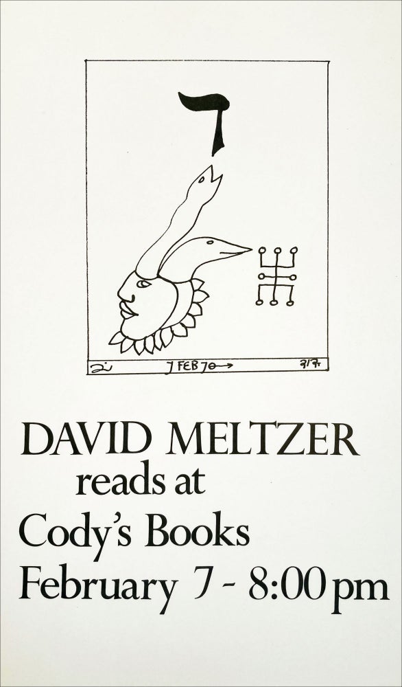 David Meltzer reads at Cody's Books. [Poster Flyer.]. David Meltzer. Cody's Books. 1970.