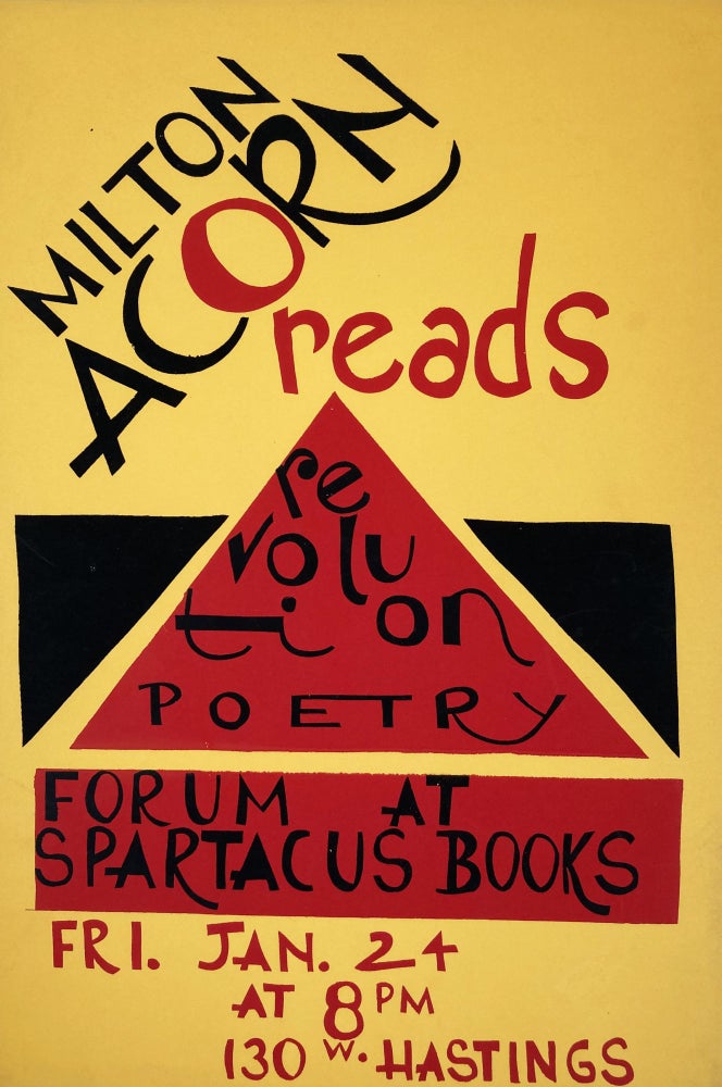 Milton Acorn Reads. Poetry Reading Poster Flyer. Milton Acorn. Spartacus Books. N.d.