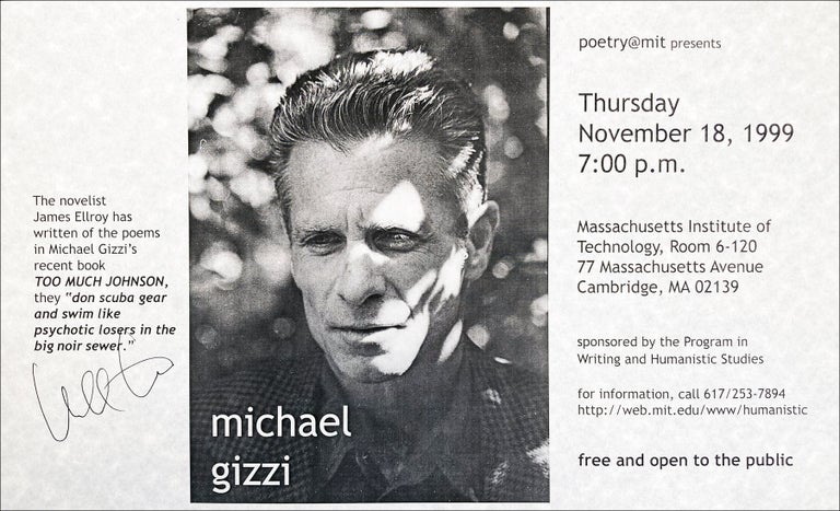 Poetry@MIT presents Michael Gizzi. [Poetry Reading Poster Flyer.]. Michael Gizzi. MIT. 1999.