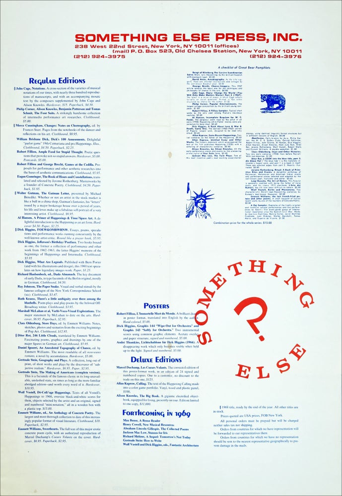 Something Else Press. [Untitled catalog in poster format.]. Dick Higgins. Something Else Press. [1968].