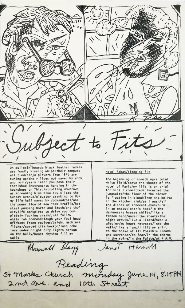 Subject to Fits. Poetry Reading Poster Flyer. Max Blagg, Janet Hamill. St. Mark's Church. n.d.