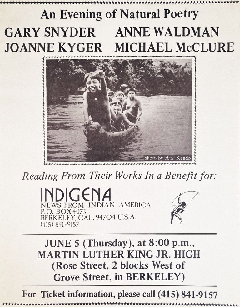 An Evening of Natural Poetry. Gary Snyder, Joanne Kyger, Anne Waldman, Michael McClure. [1975].