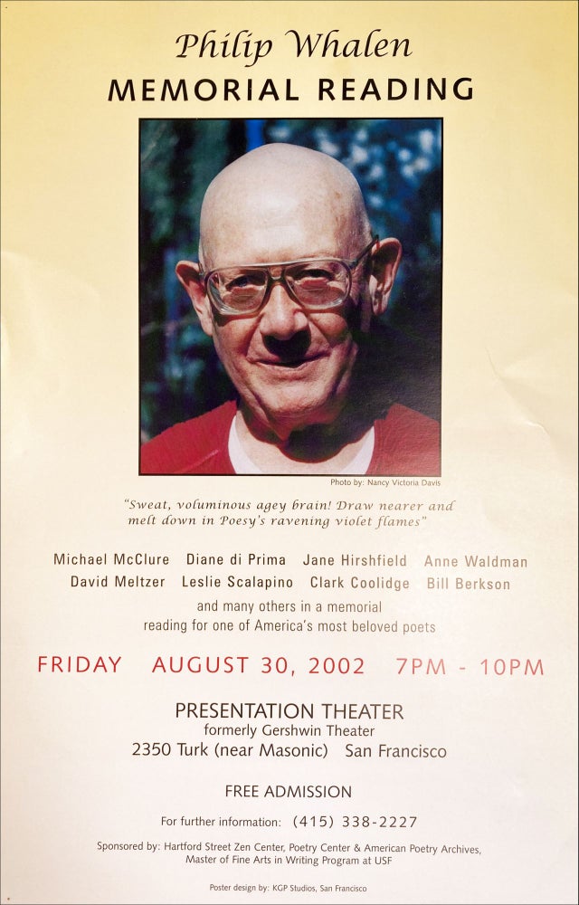 Philip Whalen Memorial Reading. [Poster Flyer.]. Philip Whalen. Presentation Theater. 2002.
