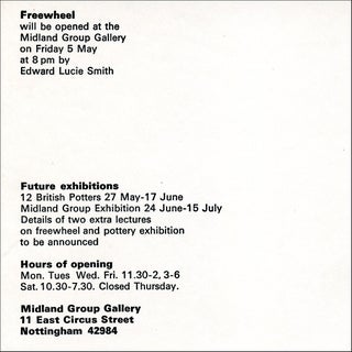 Freewheel: An Exhibition of Graphics and Poetry Organized by John Furnival & dsh. John Furnival, organizers dsh, Dom Sylvester Houédard. [Arts Council, 1968].