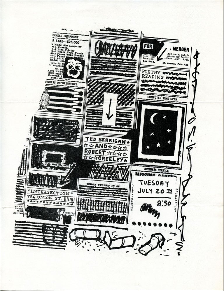 Ted Berrigan and Robert Creeley Reading Flyer. Joe Brainard, Ted Berrigan, Robert Creeley. Intersection. [1971].