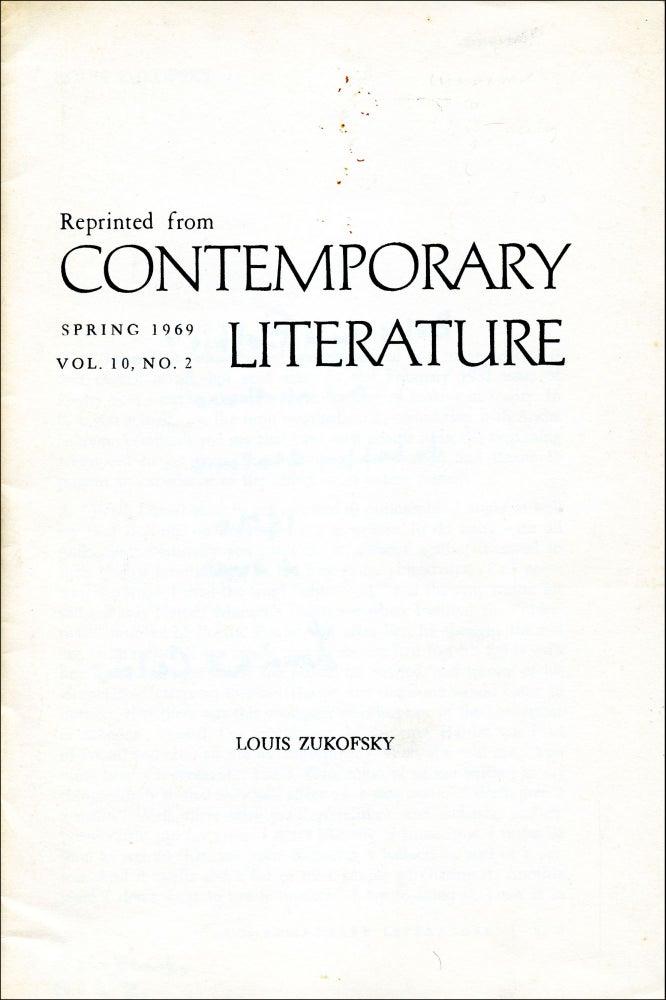 [Interview conducted by L.S. Dembo]. Louis Zukofsky, L S. Dembo. Contemporary Literature. 1969.