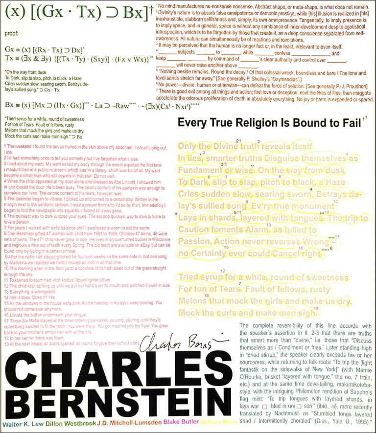 Every True Religion is Bound to Fail. Charles Bernstein. New York Center for Book Arts. 2008.