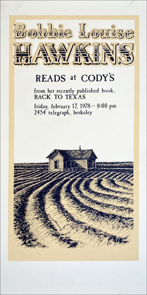 Bobbie Louise Hawkins Reads at Cody's. Reading Flyer / Poster. Bobbie Louise Hawkins. Cody's Books. 1978.