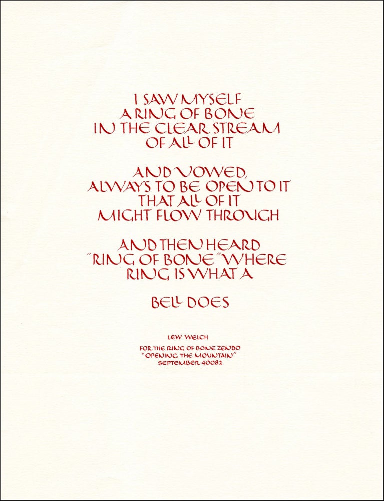 [Untitled. "I Saw Myself A Ring of Bone…"]. Lew Welch. The Ring of Bone Zendo. 1982.