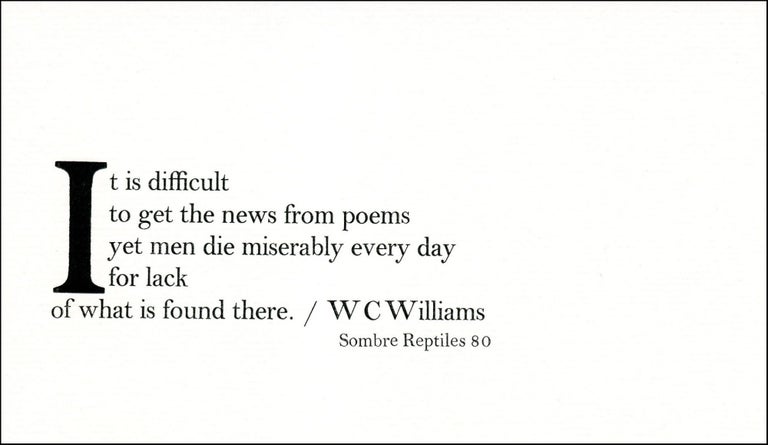 [Untitled. “It is difficult…”]. William Carlos Williams. Sombre Reptiles. 1980.