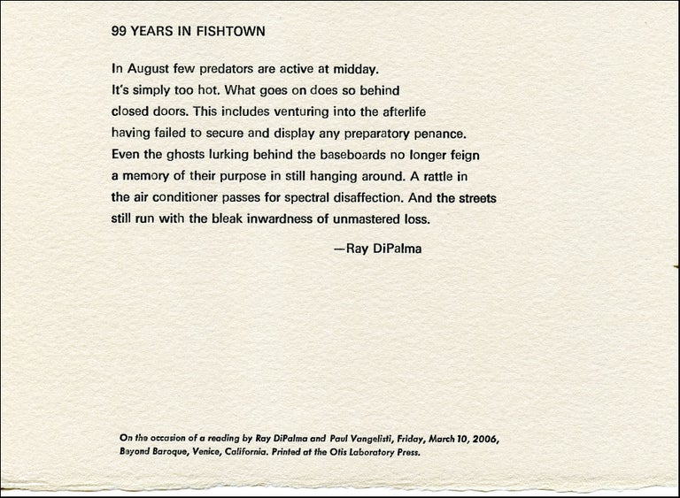 99 Years in Fishtown. Ray DiPalma. Beyond Baroque. 2006.