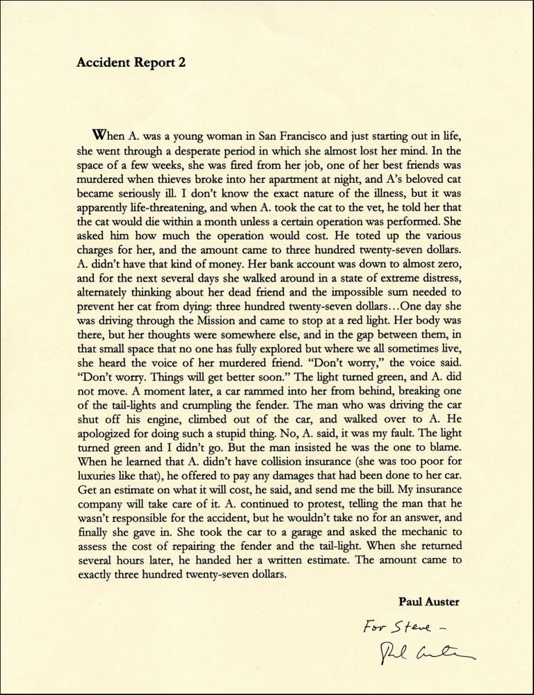 Accident Report. Paul Auster. Pressed Wafer. 2000.