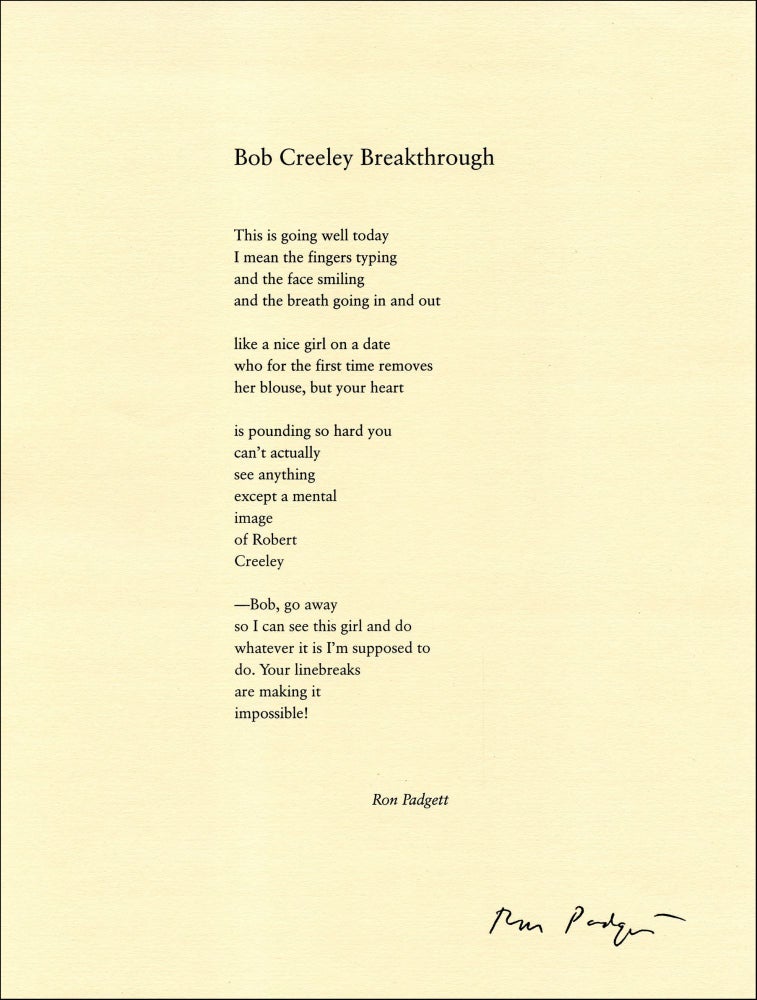 Bob Creeley Breakthrough. Ron Padgett. [Pressed Wafer]. 2000.