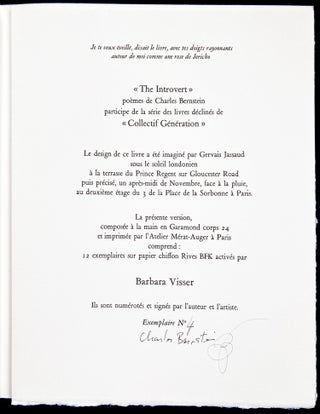 The Introvert. Charles Bernstein, Barbara Visser. Collectif Génération. 2010.