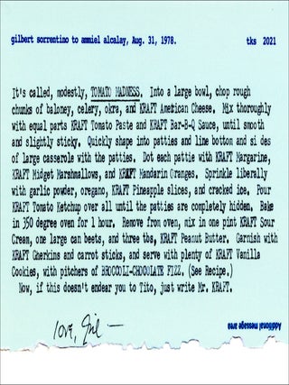 "KRAFT Recipe." Gilbert Sorrentino, Ammiel Alcalay. TKS Books. 2021.