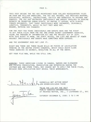 What Would We Do Without the FBI? Jon Hendricks, Jean Toche. Guerrilla Art Action Group. 1980.