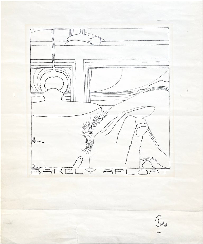 ["Barely Afloat," original drawing for the cover of The Floating Bear, no. 31.]. Jess. [1964].