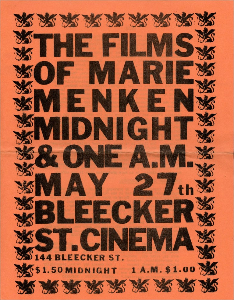 The Films of Marie Menken Midnight & One A.M. May 27th Bleecker St. Cinema [flyer]. Marie Menken. N.p. n.d.