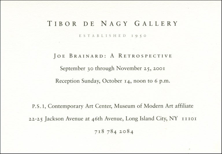 Joe Brainard: A Retrospective. Joe Brainard. Timor de Nagy Gallery. 2001.