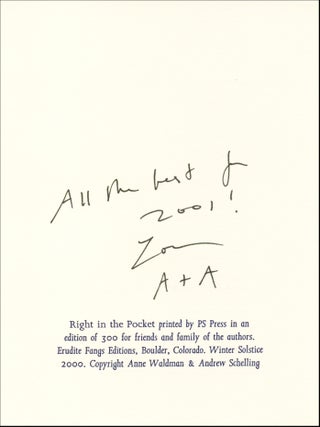 Right in the Pocket. Anne Waldman, Andrew Schelling. Erudite Fangs Editions. 2000.