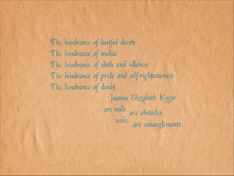 "The hindrance of lustful desire...." Joanne Kyger. [Arif Press]. [1973].